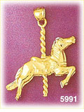14K Gold 3D Carousel Horse Charm