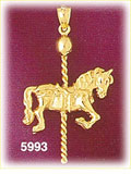 14K Gold 3D Galloping Carousel Horse Charm