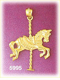 14K Gold Galloping Carousel Horse Charm