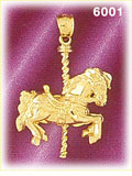 14K Gold Ornate Galloping Carousel Horse Charm