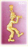 14K Gold Clown Playing Horn Charm