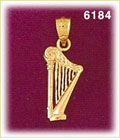 14K Gold Harp Musical Instrument Charm