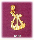 14K Gold Lyre Charm