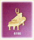 14K Gold Etched Baby Grand Piano Charm