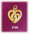 14K Gold Heart Treble Clef Charm