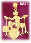 14K Gold Drummer Playing Drums Charm