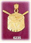 14K Gold Drum W/Drumsticks Charm