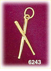 14K Gold 3D Criss Crossed Drumsticks Charm
