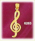 14K Gold Polished G Clef Music Charm