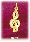14K Gold Etched G Clef Music Charm