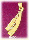 14K Gold Moveable 3D Straight Razor Charm
