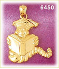 14K Gold Book Worm Graduate Charm