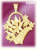 14K Gold Basket Of Flowers Charm