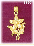 14K Gold Flower W/Leaves Charm