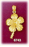 14K Gold Detailed Hibiscus Charm