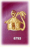 14K Gold 3D Palm Tree W/Hut Charm