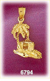 14K Gold 3D Hut & Palm Tree Charm