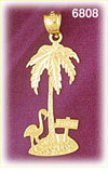 14K Gold Flamingo & Palm Tree Charm