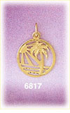 14K Gold Tropical Ocean Sunset W/Palm Tree Charm