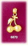 14K Gold 3D Cherries Charm