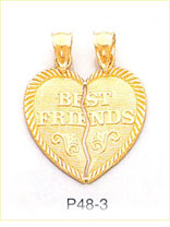 14K Gold Best Friends Heart Pendant