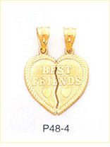 14K Gold Best Friends Heart Charm