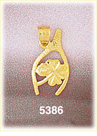 Buy good luck charms - 14K Yellow Gold Irish Wishbone And Four Leaf Clover Good Luck Charm