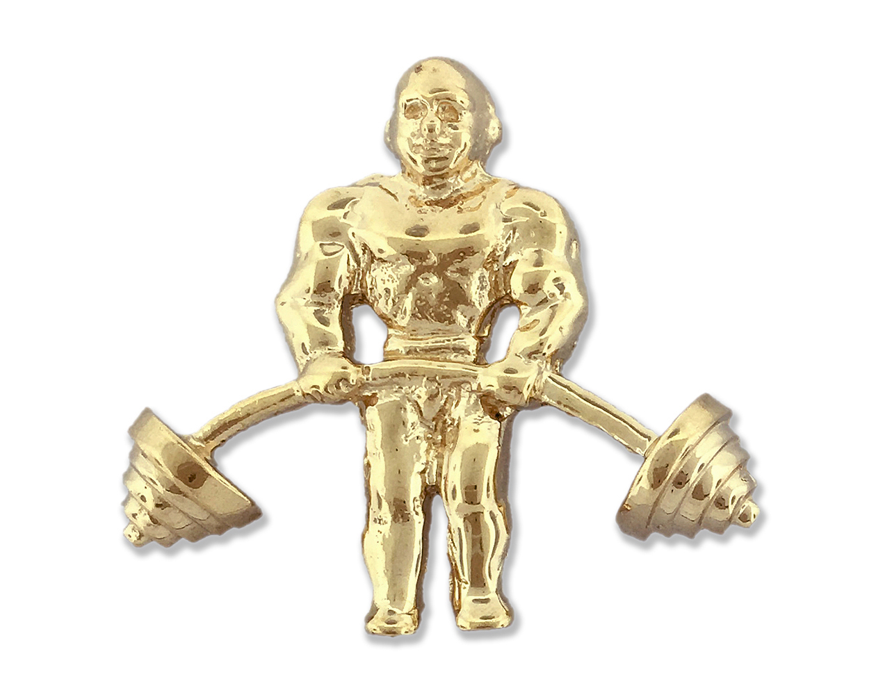 14K Gold Bodybuilder Barbell Charm Pendant