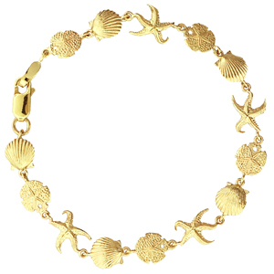 14K Gold Sea Shell, Starfish & Sand Dollar Bracelet 14k gold sea shell, starfish & sand dollar bracelet