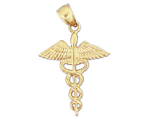 14K Gold Caduceus Medical Charm Pendant 14k gold caduceus medical charm pendant