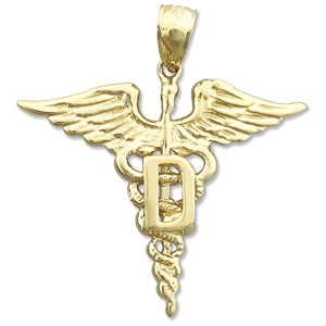 14K Gold D Dentist Caduceus Charm Pendant 14k gold d dentist caduceus charm pendant