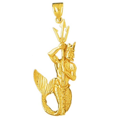 14k gold merman holding a trident pendant