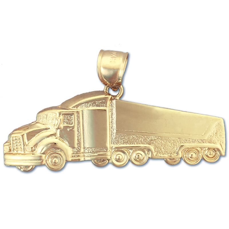 14K Gold 18 Wheeler Truck Charm Pendant