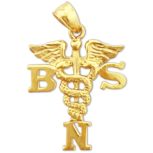 14K Gold BSN Bachelor Science Nursing Caduceus Charm Pendant 14k gold bsn bachelor science nursing caduceus charm pendant