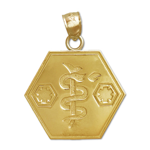 14K Gold Star of Life with Rod of Asclepius Charm Pendant 14k gold star of life with rod of asclepius charm pendant