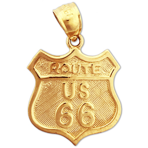 14K Gold Route US 66 Road Sign Charm Pendant 14k gold route us 66 road sign charm pendant