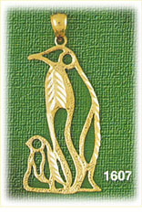 14K Gold Penguin w/Baby Charm