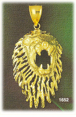 14K Gold Roaring Lion Head Charm