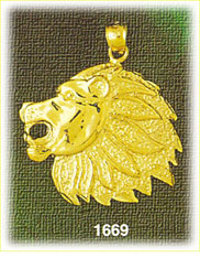 14K Gold Roaring Lion Head Profile Charm
