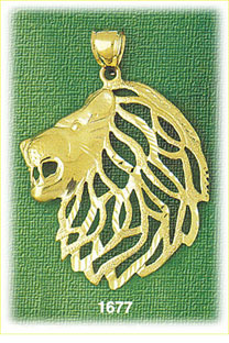 14K Gold Lion Head w/Cutout Mane Charm