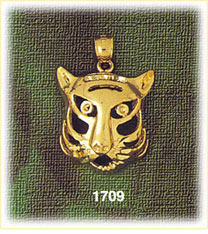 14K Gold Caricature Tiger Head Charm