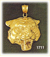 14K Gold Snarling Tiger Head Charm