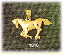 14K Gold Polished Galloping Horse Charm