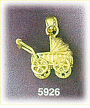 14K Gold 3D Baby Stroller Charm