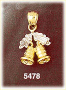 14K Two Tone Gold 3D Christmas Bells Charm