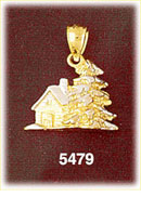 14K Two Tone Gold 3D Christmas House Charm