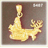 14K Gold 3D Santa Sleigh Charm