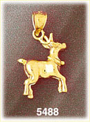 14K Gold 3D Reindeer Charm