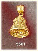 14K Gold 3D Christmas Bell Pendant