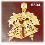 14K Gold Christmas Bells w/Holly Charm